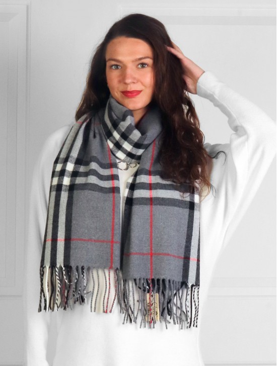 Cashmere Feeling Plaid Patterned Scarf W/ Tassels